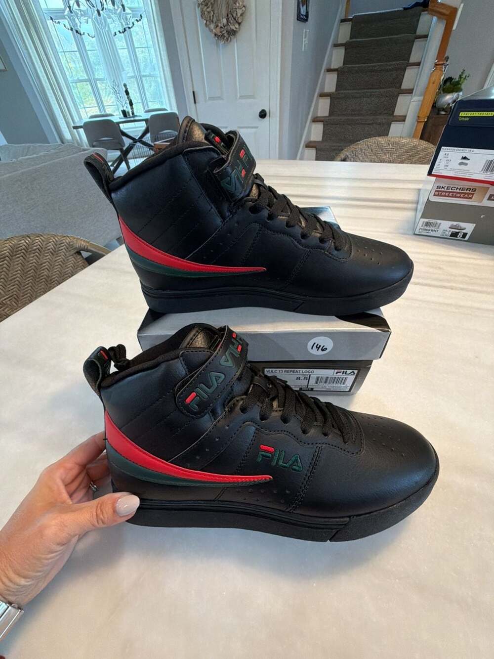 Fila Vulc 13 Repeat Logo Size M8.5 Black Red Green Hi-Top Sneakers